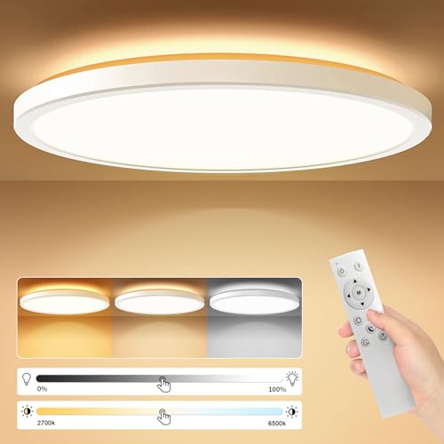 24W 2642LM Led Deckenleuchte Flach mit Fernbedienung & Hintergrundbeleuchtung, Dimmbar 3000K-6500K Deckenlampe Led Rund, Ultra Dünn Lampe für Schlafzimmer Küche Flur Balkon Büro Badezimmer von Taipow