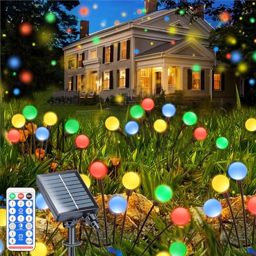 Taipow 4 Stück Solarlampen für Außen Garten mit Fernbedienung, Solar Glühwürmchen Leuchte mit 8 Modi & 4 Helligkeitsstufen, 32 LED Firefly Solarlicht, Gartendeko für Draußen Pathway Yard Patio (Bunt) von Taipow