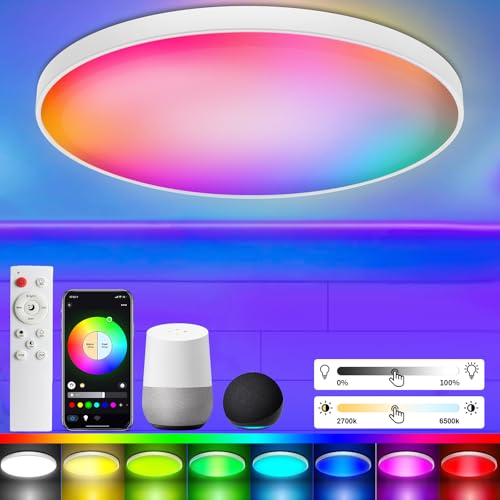Taipow LED Deckenlampe 30W Dimmbar mit Fernbedienung, RGB Farbwechsel Deckenleuchte kompatibel mit Alexa, APP-Steuerung, 2700K-6500K Rund Lampe Kinderzimmer Schlafzimmer Küche Wohnzimmer -Ø30CM von Taipow