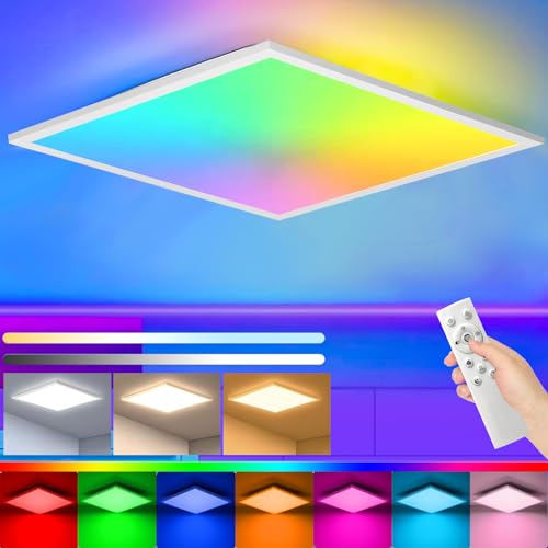 Taipow LED Deckenleuchte Flach mit Fernbedienung, 28W 3000K-6500K Deckenlampe Dimmbar RGB, Lampe Decke Deckenbeleuchtung Quadrat für Wohnzimmer Küche Schlafzimmer Kinderzimmer Badezimmer, Ø45cm von Taipow