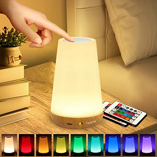 Taipow LED Nachttischlampe Touch Dimmbar mit Fernbedienung, Rgb Farbwechsel Nachtlicht Kinder mit 13 Farben, kabellose Lampe Batteriebetrieben für Schlafzimmer Kinderzimmer Zimmer Room von Taipow