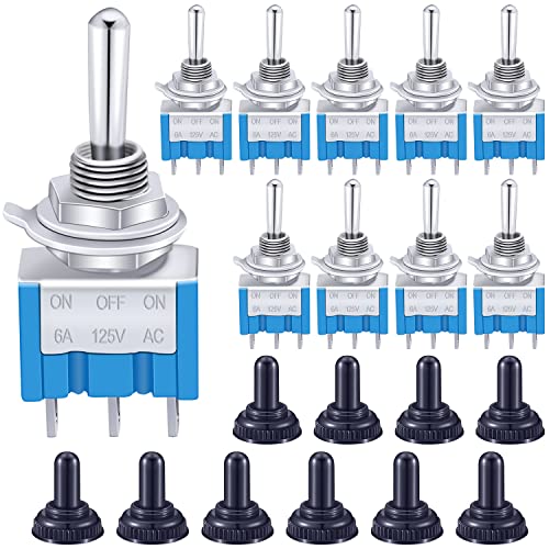 Taiss/ 10 Stücke Blau Mini Kippschalter EIN/AUS/EIN Auto Armaturenbrett 3 Position SPDT 3Pin + 10 Stücke Wasserdichte Kappe MTS-103+MZ von Taiss