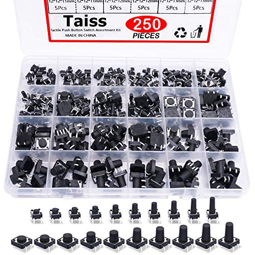 Taiss/ 250 stücke Taktiler Drucktastenschalter kit momentary 4 pin mikroschalter 6x6mm button 12x12mm button Taster Micro Switch QC-20V-4P Taiss/ 250 stücke Taktiler Drucktastenschalter kit momentary 4 pin mikroschalter 6x6mm button 12x12mm button Taster Micro Switch QC-20V-4P von Taiss