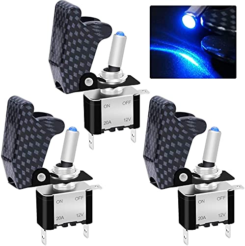 Taiss/3 Stück Kippschalter 12V 20A Blaue LED SPST EIN/AUS Wippschalter 3Pin beleuchtet mit anthrazitgrauer wasserdichter Sicherheitsabdeckung ASW-07DBUGY+MZ von Taiss