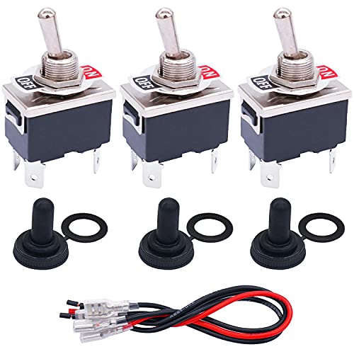 Taiss/3 Stücke Kippschalter Heavy Duty 4 Pin 2 Position ON/Off DPST 16A 250VAC Spade Terminal Metall Bat Switch mit wasserdichter Schutzkappe und 6,3 mm Anschlussdrähten TEN-1221MX-B201 von Taiss