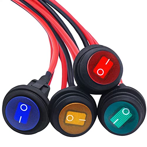 Taiss 4Stück Wasserdichter runde Kippschalter 12v 20A 2 Position EIN/AUS SPST (Blau Grün Rot Gelb) LED beleuchtet mit vorgelöteten Drähten für Auto Auto Boot LKW KCD1-8-101NW-4C-X Taiss 4Stück Wasserdichter runde Kippschalter 12v 20A 2 Position EIN/AUS SPST (Blau Grün Rot Gelb) LED beleuchtet mit vorgelöteten Drähten für Auto Auto Boot LKW KCD1-8-101NW-4C-X von Taiss