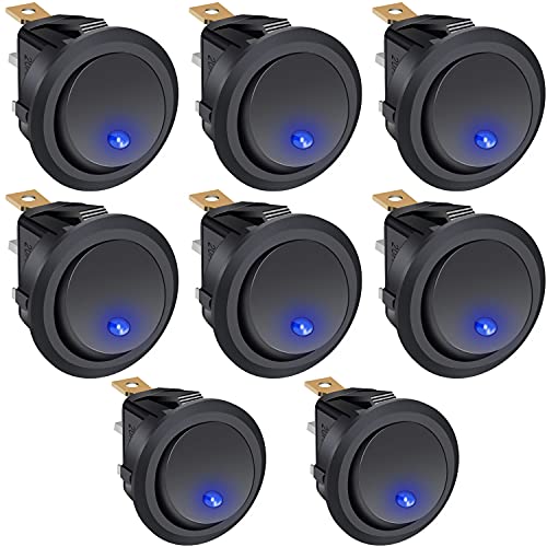 Taiss/8 Stücke wippschalter 12v 20A DC EIN/AUS SPST kippschalter rund mit LED Blaulicht Für Autos und Boote schalter 12v kippschalter KCD2-102N-BU von Taiss