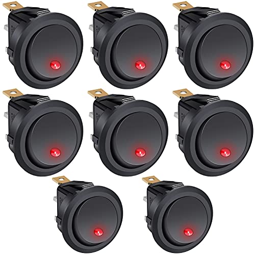 Taiss/8 Stücke Kippschalter 12v beleuchtet 20A DC EIN/AUS SPST Wippschalter rund mit LED Rot Für Autos und Boote schalter 12v kippschalter KCD2-102N-R von Taiss
