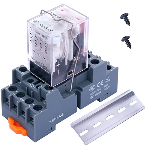 Taiss/Relais DC 12V 14 Pins 5A LED Spule Leistungsrelais mit hochwertiger Basis DPDT 4NO 4NC mit DIN Schiene YJ4N-GS DC 12V von Taiss