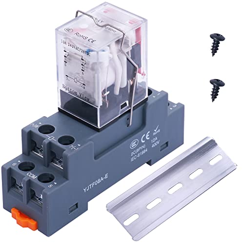 Taiss/Relais DC 12V 8 Pins 10A LED Spule Leistungsrelais mit hochwertiger Basis DPDT 2NO 2NC mit DIN Schiene YJ2N-LY DC 12V von Taiss