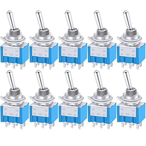 Taiss / 10 Stücke Blau Mini Kippschalter AC 125V 6A Amp EIN/EIN 6 Terminals 2 Position DPDT MTS-202 von Taiss