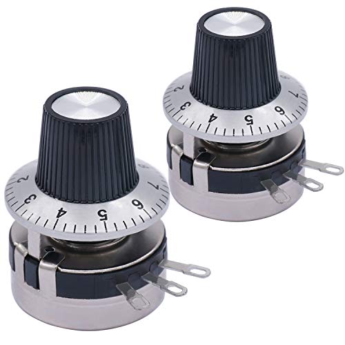 Taiss /2 Stück 10 K Ohm Potentiometer mit drehbarem Draht Einzelkreis Potentiometer Variable für die Einstellung der Geschwindigkeit des Wechselrichters + Drehknopf WTH118-2W-10K Taiss /2 Stück 10 K Ohm Potentiometer mit drehbarem Draht Einzelkreis Potentiometer Variable für die Einstellung der Geschwindigkeit des Wechselrichters + Drehknopf WTH118-2W-10K von Taiss