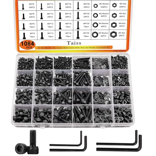 Taiss 1084 Stück Schrauben Set M2 M3 M4 M5 x 8mm/12mm/16mm/20mm mit Muttern/Dichtungen/Schlüssel 12.9 hohe Festigkeit Kohlenstoffstahl Sechskantkopf Schrauben und Muttern set Taiss 1084 Stück Schrauben Set M2 M3 M4 M5 x 8mm/12mm/16mm/20mm mit Muttern/Dichtungen/Schlüssel 12.9 hohe Festigkeit Kohlenstoffstahl Sechskantkopf Schrauben und Muttern set von Taiss