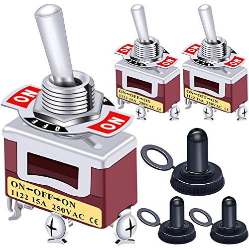 Taiss 3 Stücke Kippschalter Hochleistungs für Boote 20A 125V SPDT 3 Position EIN/AUS/EIN Metall Wippschalter + 3 Stücke Wasserdichte Abdeckung KN3C-103 von Taiss
