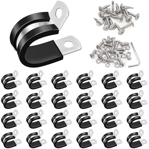 Taiss 50 Stück 1/4 Zoll Kabelschellen, 304 Edelstahl, Gummi, isolierte Rohrschellen, Schlaufenklemmen, Drahtklemmen, Metallklemme mit zwei Arten von Schrauben (6 mm) F-098-6 mm von Taiss