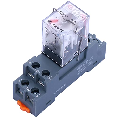 Taiss Relais 12 V AC Elektromagnetisches Leistungsrelais 2NO 2NC 8 Pin 10 A DPDT Spule Relais mit Anzeige mit YJTF08A-E Stecker mit YJ2N LY-AC 12 V Haken von Taiss