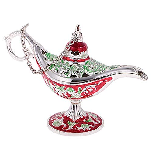 Taisuko Zink-Legierung Blume sehnte Öl Lampe Licht Aladdin Schmuckschatulle Magic Genie Lampe Wishing Pot Ring Halter 3 Farben optional （Rot） von Taisuko