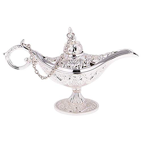 Taisuko Zink-Legierung Blume sehnte Öl Lampe Licht Aladdin Schmuckschatulle Magic Genie Lampe Wishing Pot Ring Halter 3 Farben optional （Silber） von Taisuko