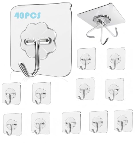 Taiyeestar Haken Selbstklebend, 40 Stück Klebehaken Transparent, selbstklebende haken für Badezimmer, Küche, Decke, Wandhaken Taiyeestar Haken Selbstklebend, 40 Stück Klebehaken Transparent, selbstklebende haken für Badezimmer, Küche, Decke, Wandhaken von Taiyeestar