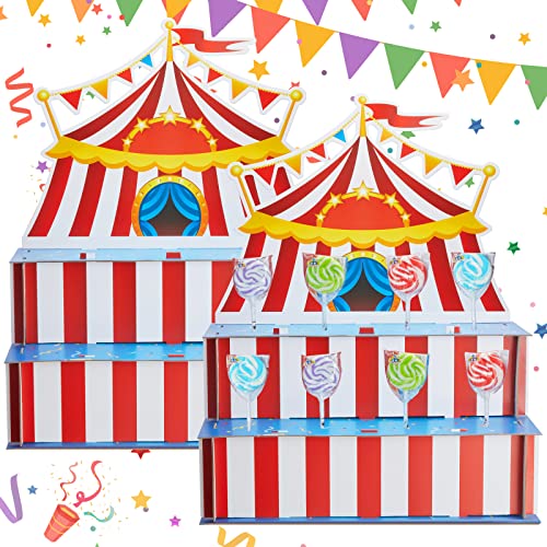 2 Stück Zirkus Zelt Form Lollipop Ständer 2 Etagen Zirkus Lollipop Süßigkeiten Ständer 48 Saugnäpfe Dessert Tisch Display Set Karneval Thema Zelt Design für Zirkus Geburtstag Party Gastgeschenk von Taiyin