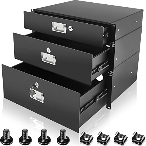 3 Stück 2U, 3U, 4U Rack Mount Schublade 19 Zoll Server Schrank Fall Schublade Metall DJ Verriegelbar Tiefe Schublade Racks Schublade mit Schlüssel für Gehäuse Server Rack Schrank, Schwarz von Taiyin