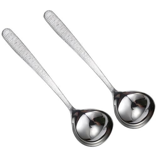 2 Stück Klein Schöpflöffel Suppenlöffel SUS304 Edelstahl Suppenlöffel 20cm Saucenlöffel Spülmaschinengeeignet（helles Licht，Fischschuppenmuster） (B) von Taiyyi