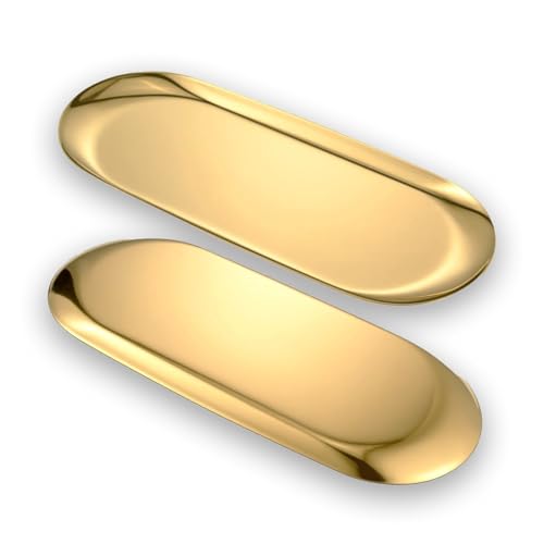 2 Stück Ovales Tablett Tablett Edelstahl Oval 23x9cm Dekoratives Tablett Kerzentablett Oval Ablageschale Schmuckschale Serviertablett für Dessert Kosmetik Schmuck Kerzen (Gold、Silber) (Gold) von Taiyyi