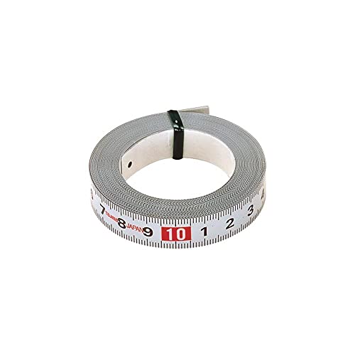 Tajima Bandmaß PIT Measure (1 m, selbstklebende Rückseite zur Befestigung auf Oberflächen, für Werkbänke, Breite 13 mm, Farbe Weiß, Japanstahl, korrosionsbeständig) PIT10 von Tajima