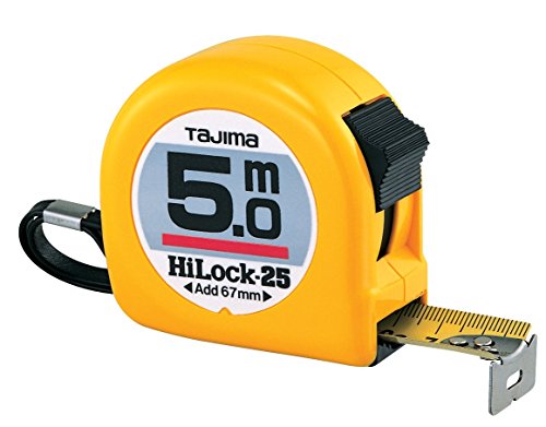 Tajima Bandmaß Hi Lock (Länge 5 m, Breite 25 mm, ABS Gehäuse, beschichtetes Stahl-Maßband, Rückzug stoßgedämpft, mit Handschlaufe) H5P50MYD von Tajima