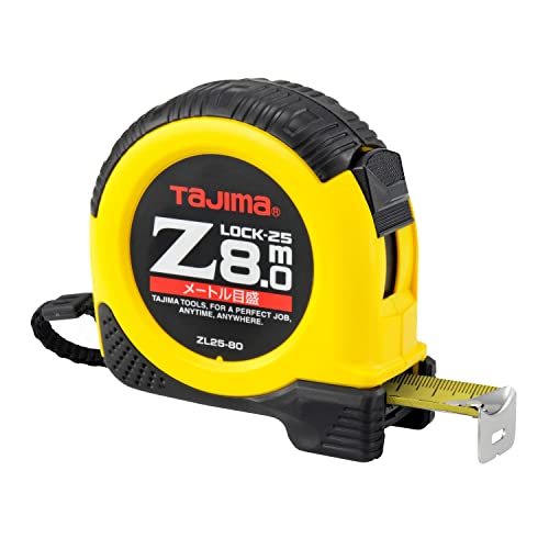 Tajima Maßband, Z (Dual-Lock Stahl-Bandmaß NylonCoat – Beschichtung dreifach vernieteter Endhaken hohe Zugfestigkeit Rückholfeder 8 m x 25 mm), Z5L80MYD von Tajima