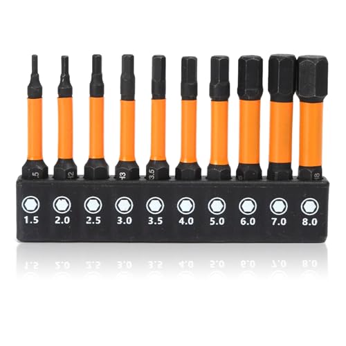Sechskant Bit Set Lang 50mm Hex Schlagschrauber Bit Sets 10 Stk Magnetische Sechskant Schraubendreher Bits H1,5 H2 H2,5 H3 H3,5 H4 H5 H6 H7 H8 von TakFree
