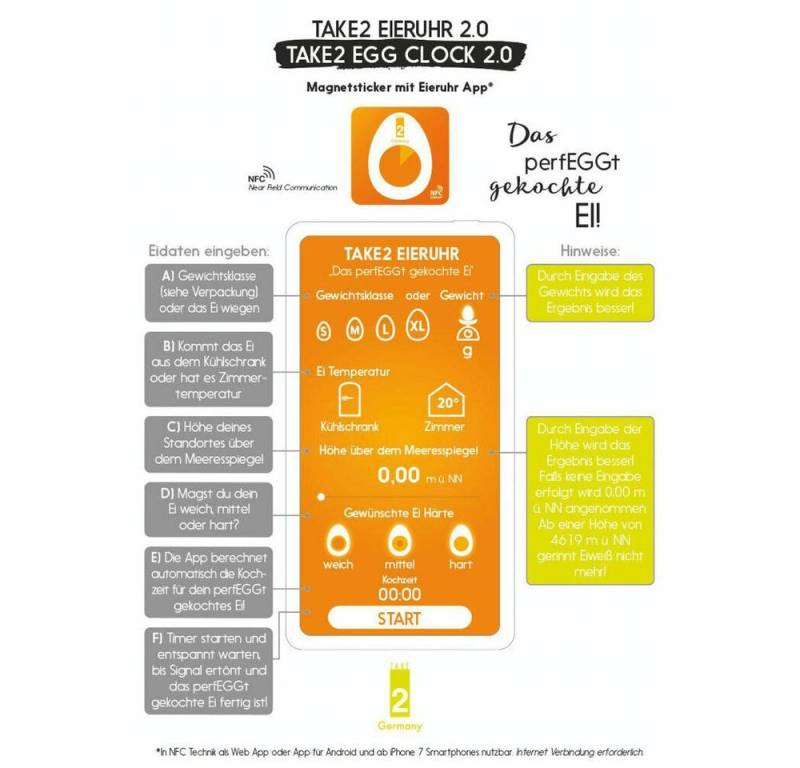 Take2-Design Eieruhr Magnetsticker mit App von Take2-Design