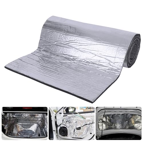 Takezuaa 200cm*50cm Selbstklebend Schalldämmmatte Motorhaube Dämmmatte,Auto Schalldämmung Baumwolle,Motor Firewall Wärme Schalldämmmatte 10mm(1 Stk-Silber) von Takezuaa