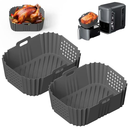 Takezuaa 2er-Pack Grau Silikonform Heißluftfritteuse für Ninja Double Stack XL SL400EU 9.5L,Wiederverwendbar Seitliche Öffnung Loch Große Kapazität Ninja SL400EU Silikonform Zubehör von Takezuaa