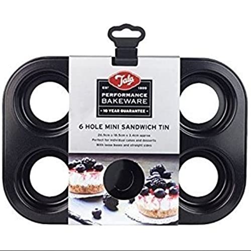 Tala Performance Mini-Schichtkuchenform, 6 Löcher, loser Boden, Karbonstahl von professioneller Stärke mit Eclipse-Antihaftbeschichtung, perfekt für individuelle Kuchen und Käsekuchen von Tala