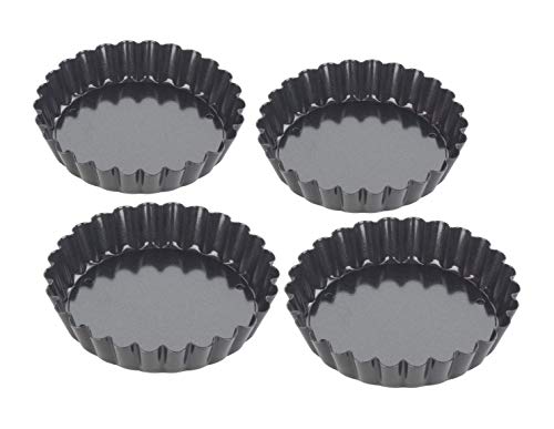 Tala Performance Tarteform, gerillt, 10cm, 4 Stück, Karbonstahl von professioneller Stärke, mit antihaftender Eclipse-Beschichtung, loser Boden, perfekt für herzhafte oder süße Tartes, Flans, Quiches von Tala