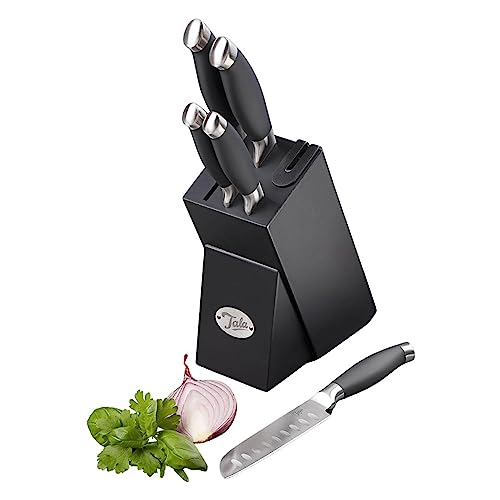 Tala 6-teiliges Messerblock-Set, hochwertiger Stahl mit Mangan-Klingen, weiche Griffe, konturierte Griffe für zusätzlichen Komfort, perfekt für Präzision, inklusive integriertem Messerschärfer von Tala
