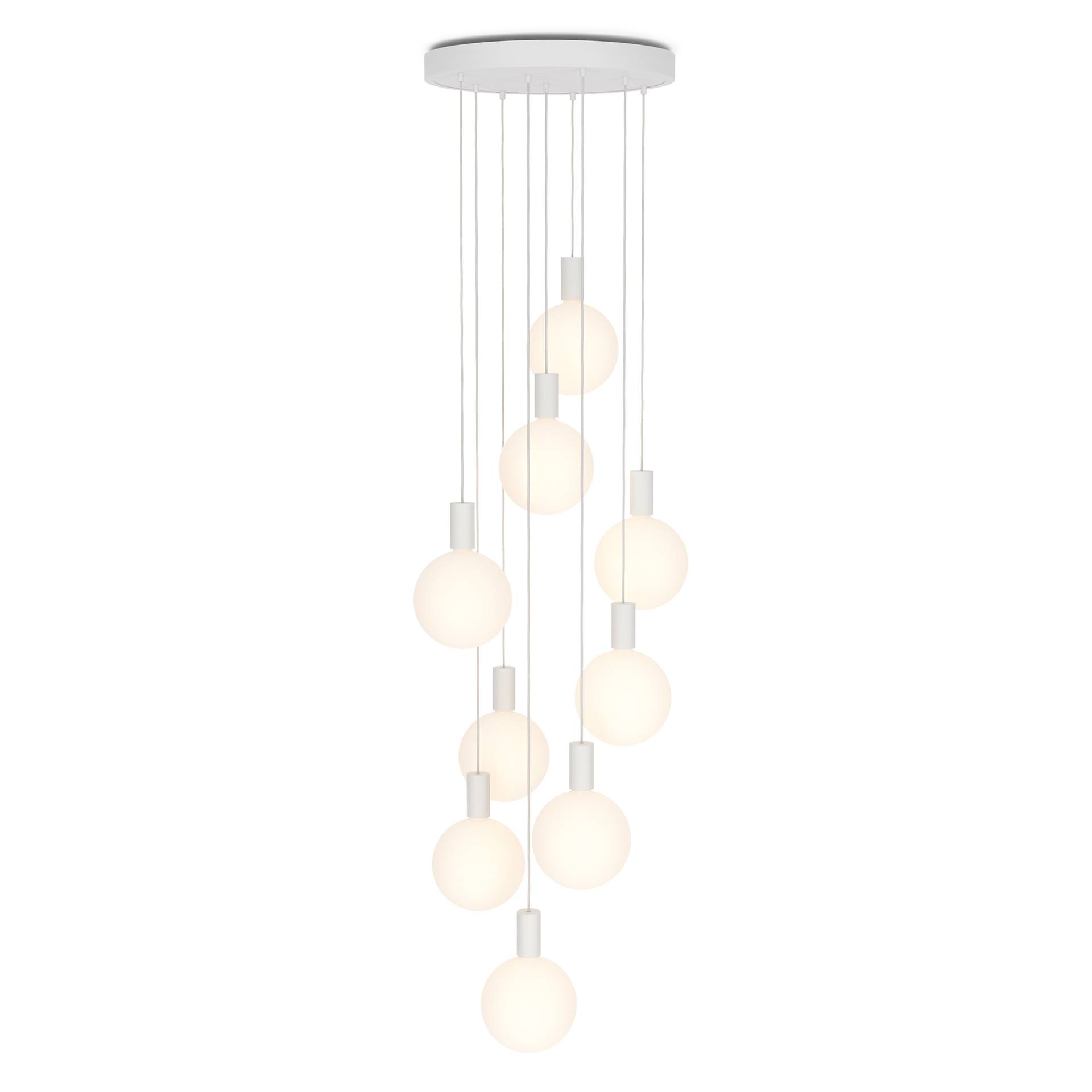 Tala - Alumina Nine Pendant with Sphere V Pendelleuchte - kreideweiß/weiß/Stoffkabel grau-weiß 300cm/9x Fassung E27 Aluminium pulverbeschichtet HxØ... von Tala