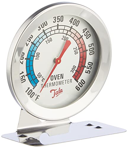 Tala Edelstahl-Ofenthermometer mit Celsius und Fahrenheit, farbcodierte Markierungen, kann stehen oder hängen von Tala