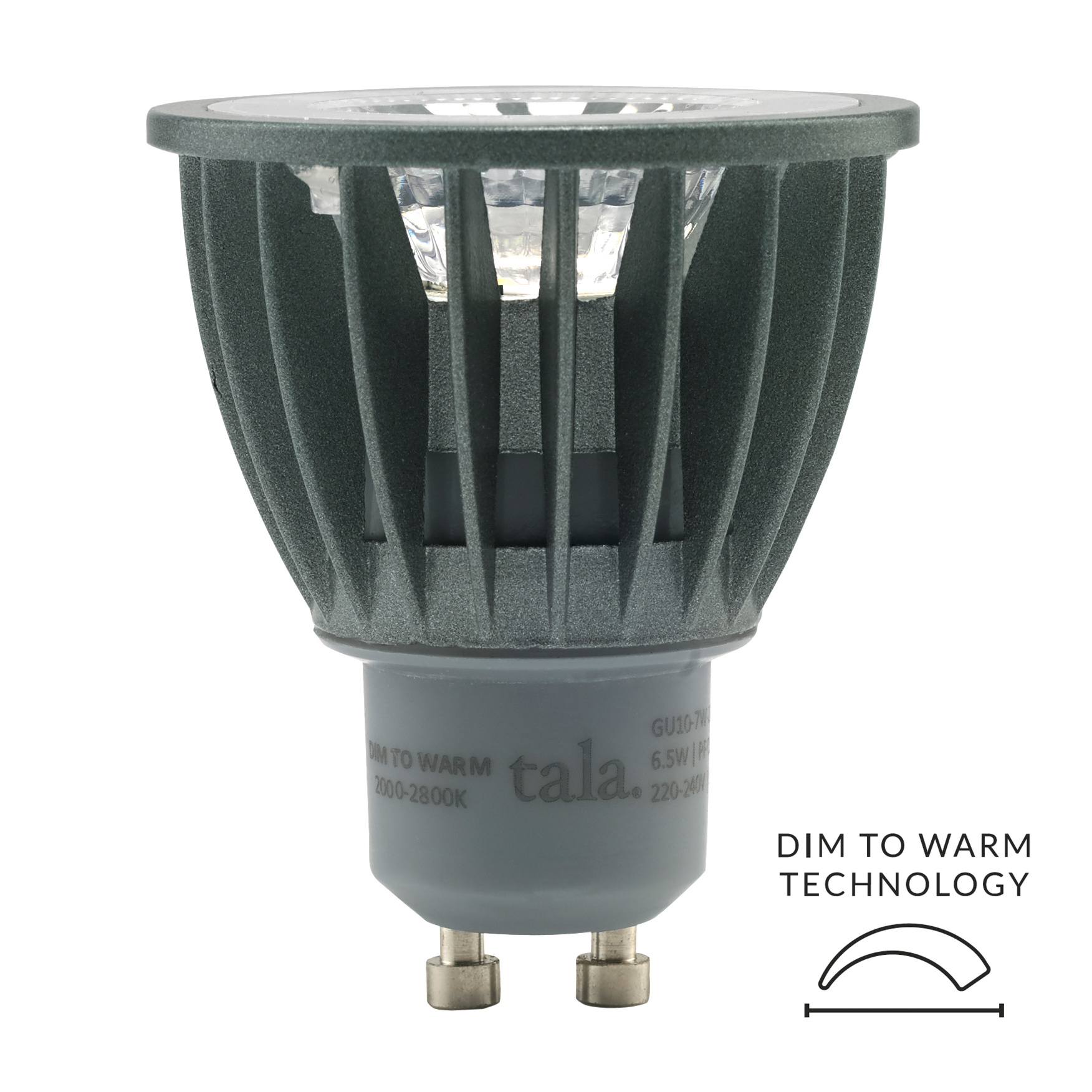 Tala - LED GU10 SPOT 38° 6,5W => 50W Dim To Warm - grau/Downlight/Aluminium/Polykarbonat/H x Ø 5,9 x 5 cm/400lm/CRI97/CE/IP20/Dim To Warm 2000->2800K von Tala