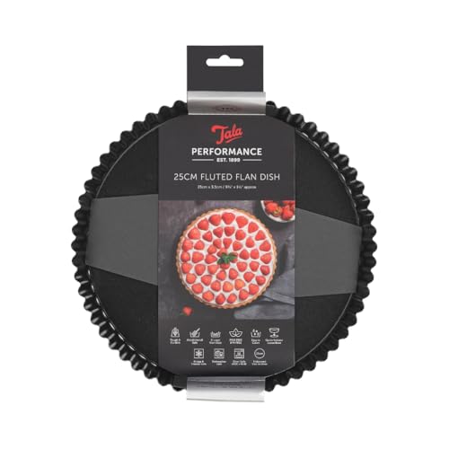 Tala Performance Cannele Tarteform, 25 cm Durchmesser, Hochwertiger Karbonstahl mit Eclipse Antihaftbeschichtung, Ideal für Tartes, Flans, Quiches oder Desserts, Schwarz von Tala