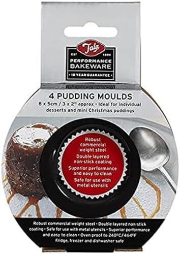 Tala Performance Mini-Puddingformen, 4 Stück, 8 x 5cm, hergestellt aus Karbonstahl von professioneller Stärke mit Eclipse-Premium-Antihaftbeschichtung, Kuchenformen, ideal für Biskuits von Tala