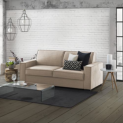 Talamo Italia 2-Sitzer Beatrice Schlafsofa, Wohnzimmersofa, Made in Italy, Drehbare Öffnung mit Matratze und Netz inklusive, aus gepolstertem Stoff, mit Standardarmlehnen, Cm: 180x95h90, Farbe Beige von Talamo Italia