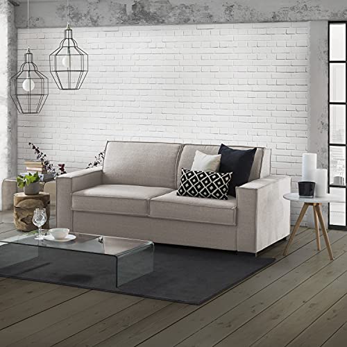 Talamo Italia 2-Sitzer Beatrice Schlafsofa, Wohnzimmersofa,Made in Italy,Drehbare Öffnung mit Matratze und Netz inklusive, aus gepolstertem Stoff, mit Standardarmlehnen, cm: 180x95h90,Farbe Taubengrau von Talamo Italia