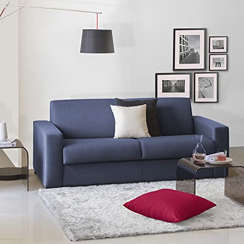 Talamo Italia - Schlafsofa Aleida, 2-Sitzer-Sofa, 100% Made in Italy, Wohnzimmersofa mit drehbarer Öffnung, aus gepolstertem Stoff, mit Standard-Armlehnen, Cm 180x95h90, Blau von Talamo Italia