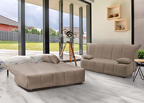 Talamo Italia 2-Sitzer Mina Schlafsofa, Wohnzimmersofa, Trolley-Öffnung, Made in Italy, aus gepolstertem Stoff, inklusive Kissen, Cm: 125x90h85, Farbe Taubengrau von Talamo Italia