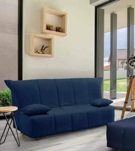 Talamo Italia 2-Sitzer Mina Schlafsofa, Wohnzimmersofa, Trolley-Öffnung, Made in Italy, aus gepolstertem Stoff, mit Kissen enthalten, Cm: 125x90h85, Blaue Farbe von Talamo Italia