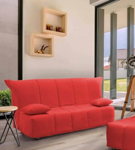 Talamo Italia 2-Sitzer Mina Schlafsofa, Wohnzimmersofa, Trolley-Öffnung, Made in Italy, aus gepolstertem Stoff, mit Kissen enthalten, Cm: 125x90h85, Rote Farbe von Talamo Italia