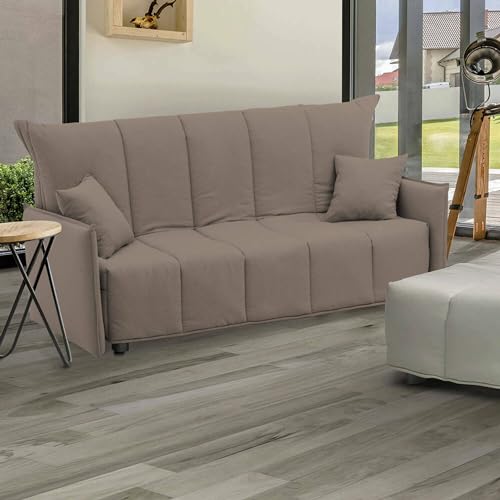 Talamo Italia - 2-Sitzer Schlafsofa Alissa, Sofa mit Trolley-Öffnung aus gepolstertem Stoff, Standardarmlehnen, 100 % Made in Italy, 150 x 90 x 85 cm, Taupe von Talamo Italia