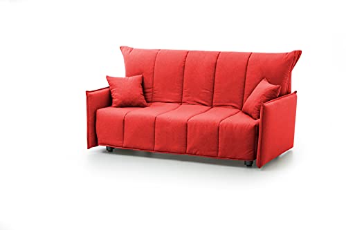 Talamo Italia 2-Sitzer-Schlafsofa Paola, Wohnzimmersofa, Trolley-Öffnung, Made in Italy, aus gepolstertem Stoff, mit Standardarmlehnen, Cm: 150x90h85, Rote Farbe von Talamo Italia